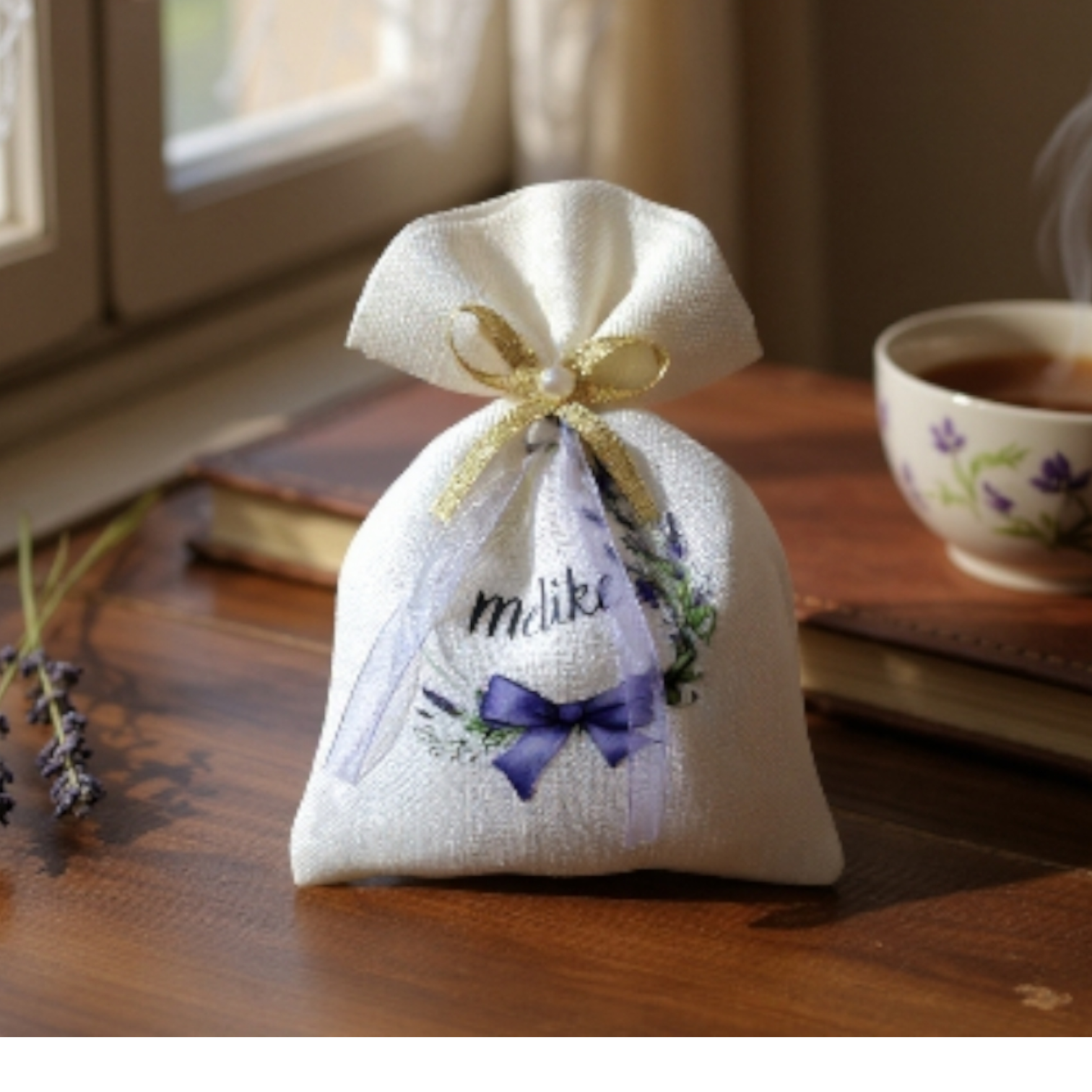 MAKE- 00002 Dijital Çiçek Baskılı Keten Kese